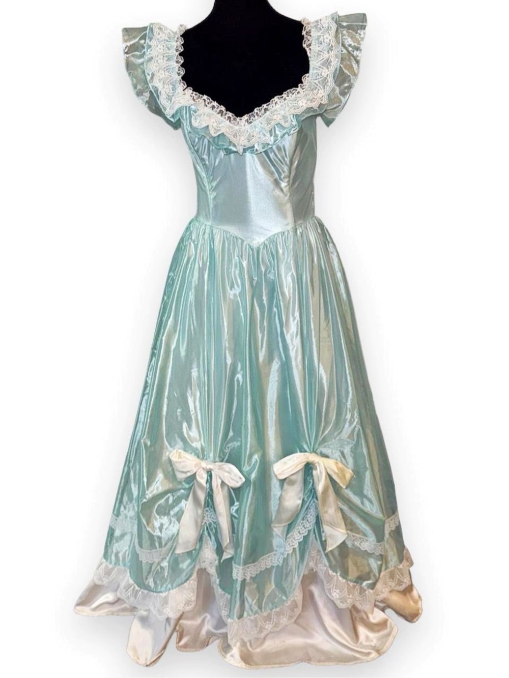 VTG 1980s Jessica McClintock Gunne Sax Blue Satin Southern Belle Prom Gown SZ 9